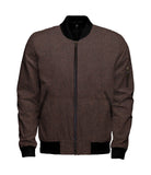 Dark Black Rust Herringbone Wool Bomber Jacket